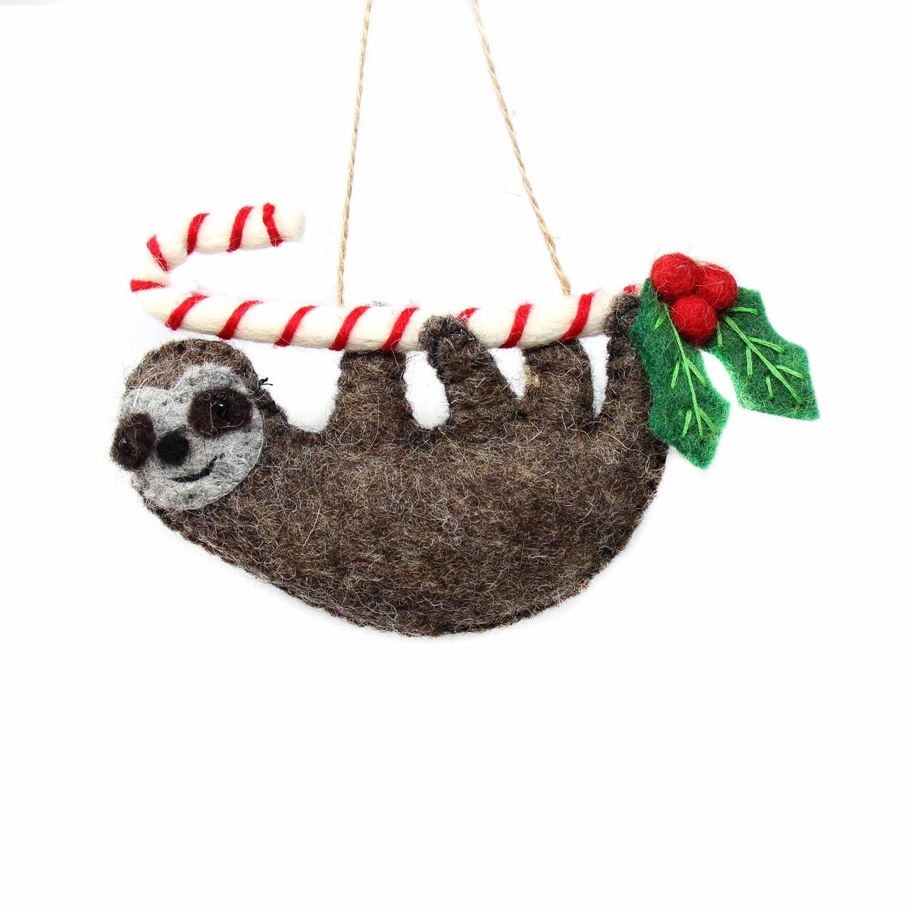 Brown Sloth Christmas Ornament Handmade Felt Holiday Decoration for Tree or Garland